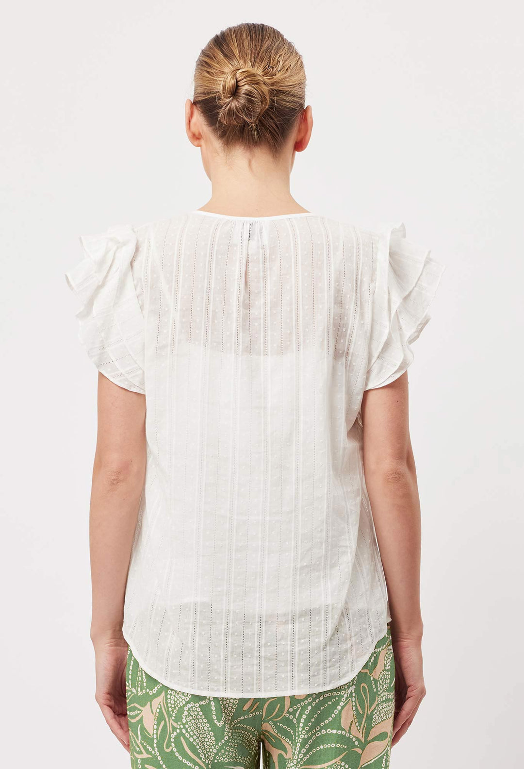 OnceWas Elena Cotton Clip Spot Blouse in White