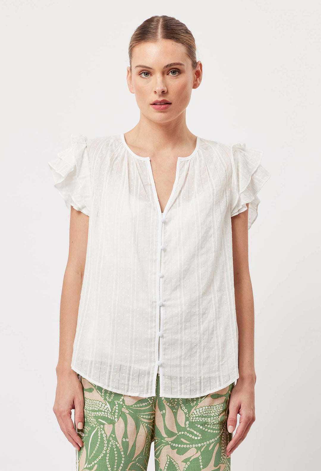 OnceWas Elena Cotton Clip Spot Blouse in White