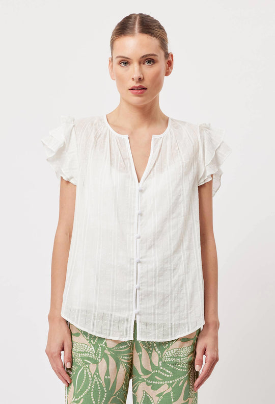 OnceWas Elena Cotton Clip Spot Blouse in White