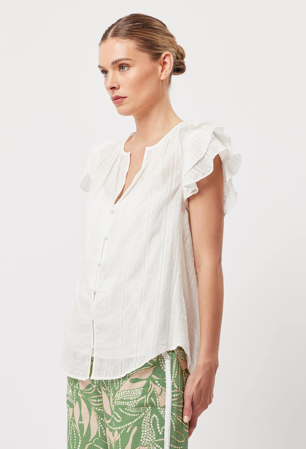 OnceWas Elena Cotton Clip Spot Blouse in White