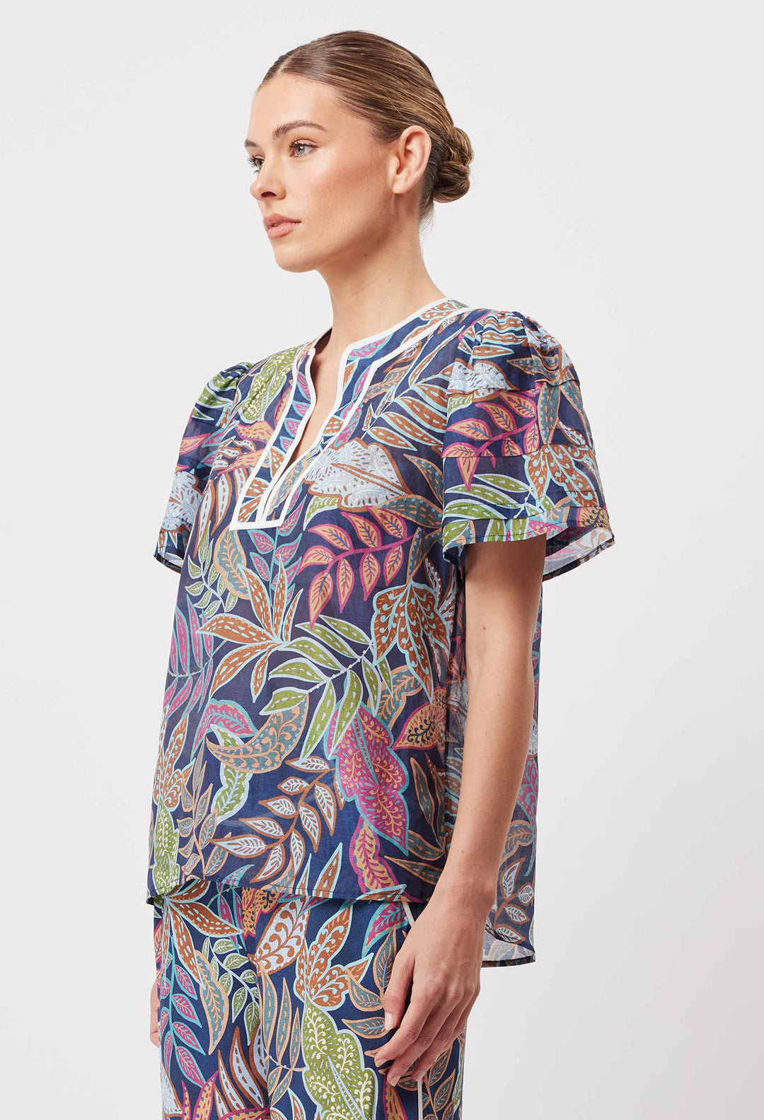 OnceWas Deity Cotton Silk Top in Fiesta Tropico