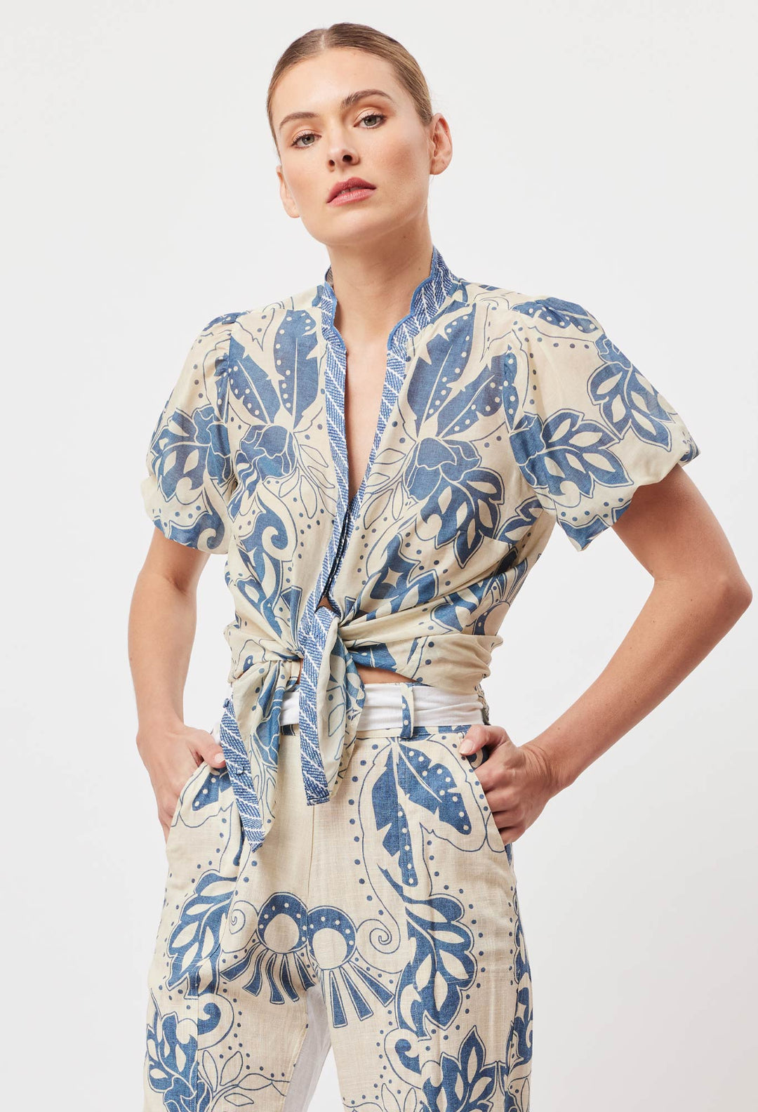 OnceWas Tulum Cotton Silk Shirt in Del Sol Azure