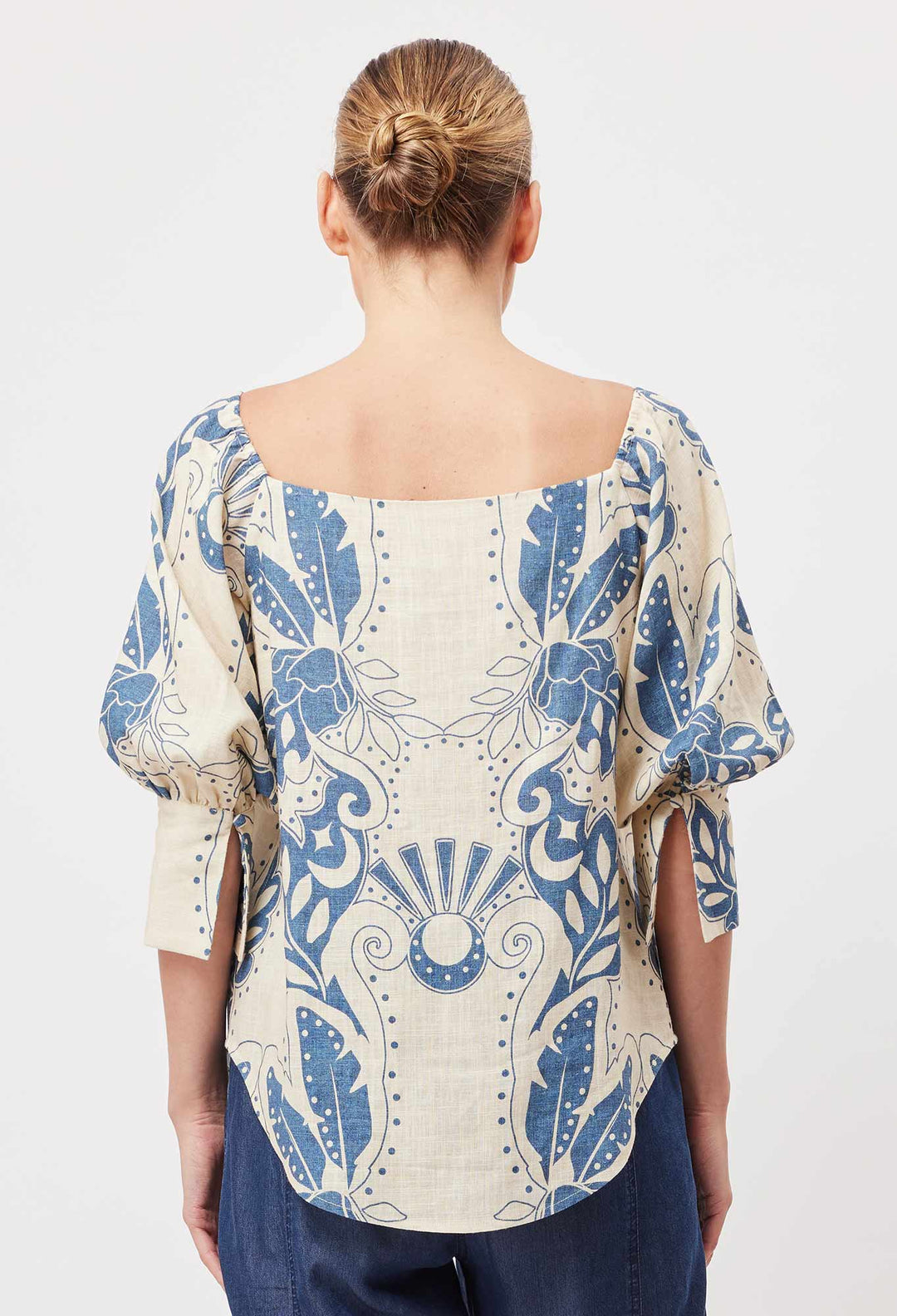 Oncewas Templo Linen Viscose Top in Del Sol Azure