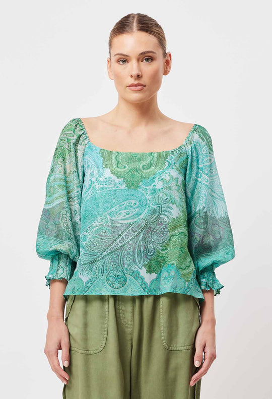 Discovery Cotton Silk Top in Jade Exotic