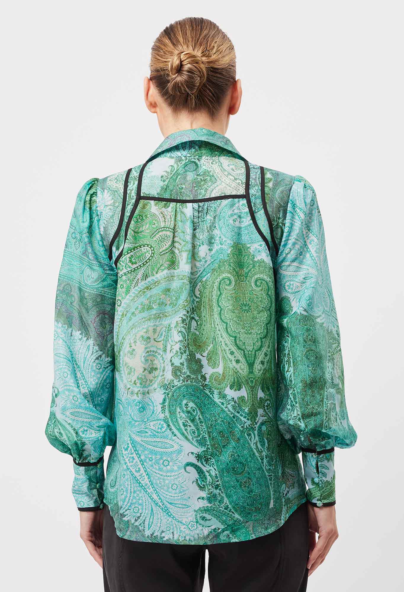OnceWas Odyssey Cotton Silk Shirt in Jade Exotic
