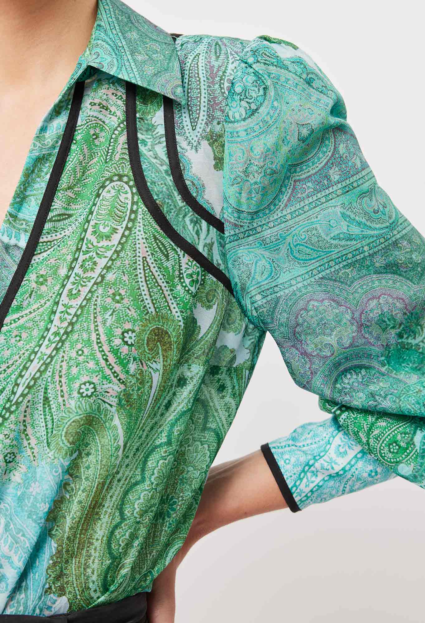OnceWas Odyssey Cotton Silk Shirt in Jade Exotic