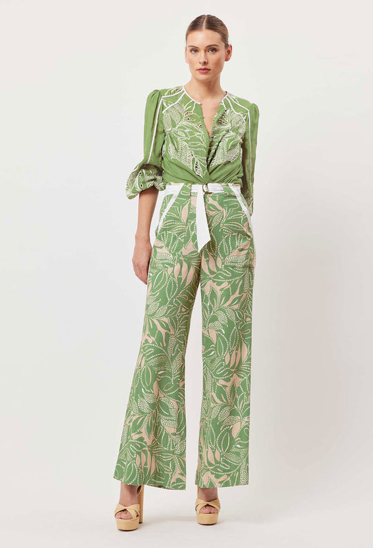 OnceWas Grace Linen Viscose Pant in Jungle Tropico