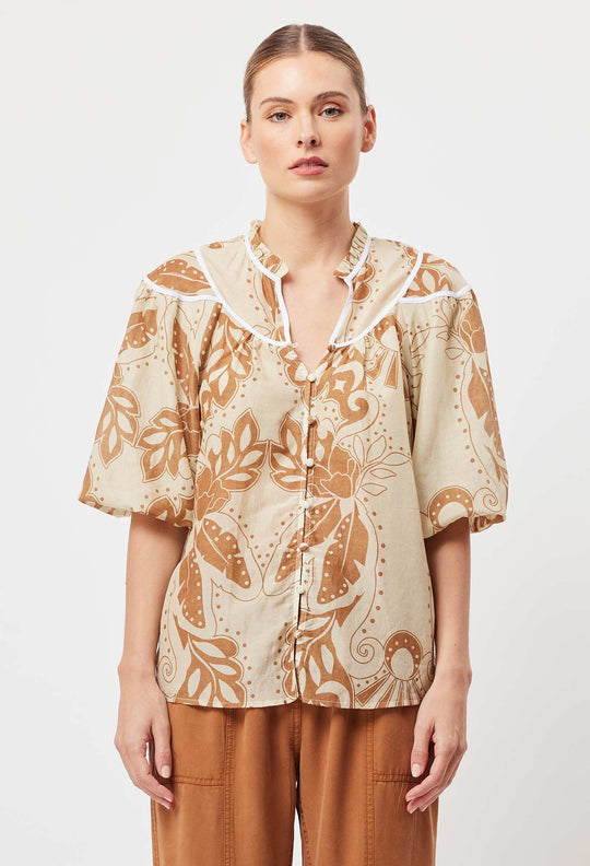 OnceWas Aztec Cotton Silk Top in Arena Del Sol