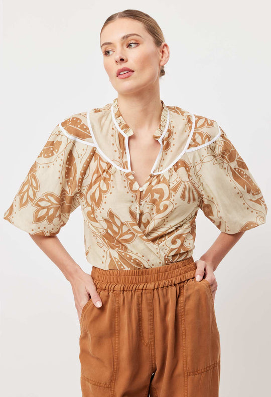 OnceWas Aztec Cotton Silk Top in Arena Del Sol