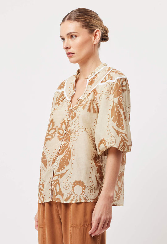 OnceWas Aztec Cotton Silk Top in Arena Del Sol