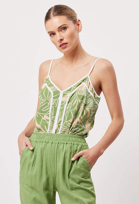 OnceWas Panama Viscose Dobby Cami in Jungle Tropico