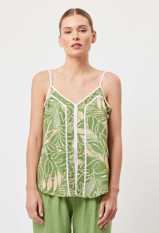 OnceWas Panama Viscose Dobby Cami in Jungle Tropico