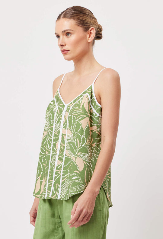 OnceWas Panama Viscose Dobby Cami in Jungle Tropico