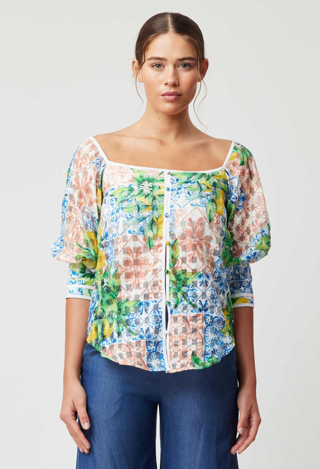 OnceWas Lucia Cotton Silk Top in Limonata