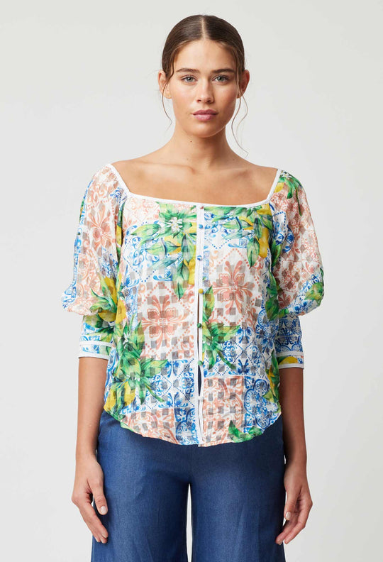 OnceWas Lucia Cotton Silk Top in Limonata