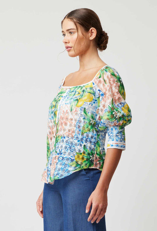 OnceWas Lucia Cotton Silk Top in Limonata