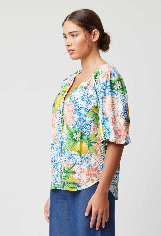 OnceWas Paradiso Viscose Sobby Top in Limonata