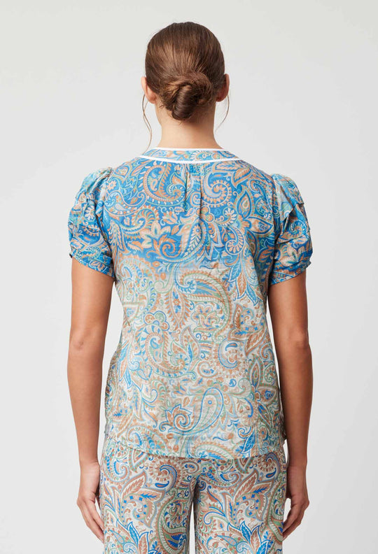 OnceWas Ravello Cotton Silk Top in Capri Paisley Print