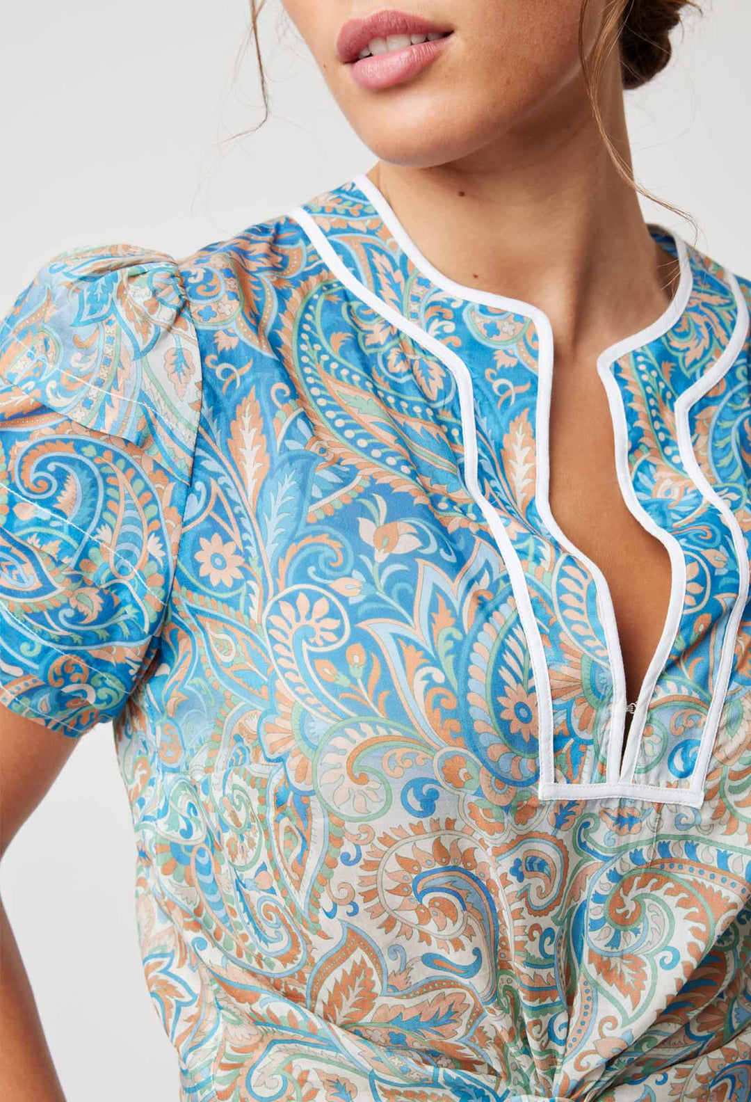 OnceWas Ravello Cotton Silk Top in Capri Paisley Print