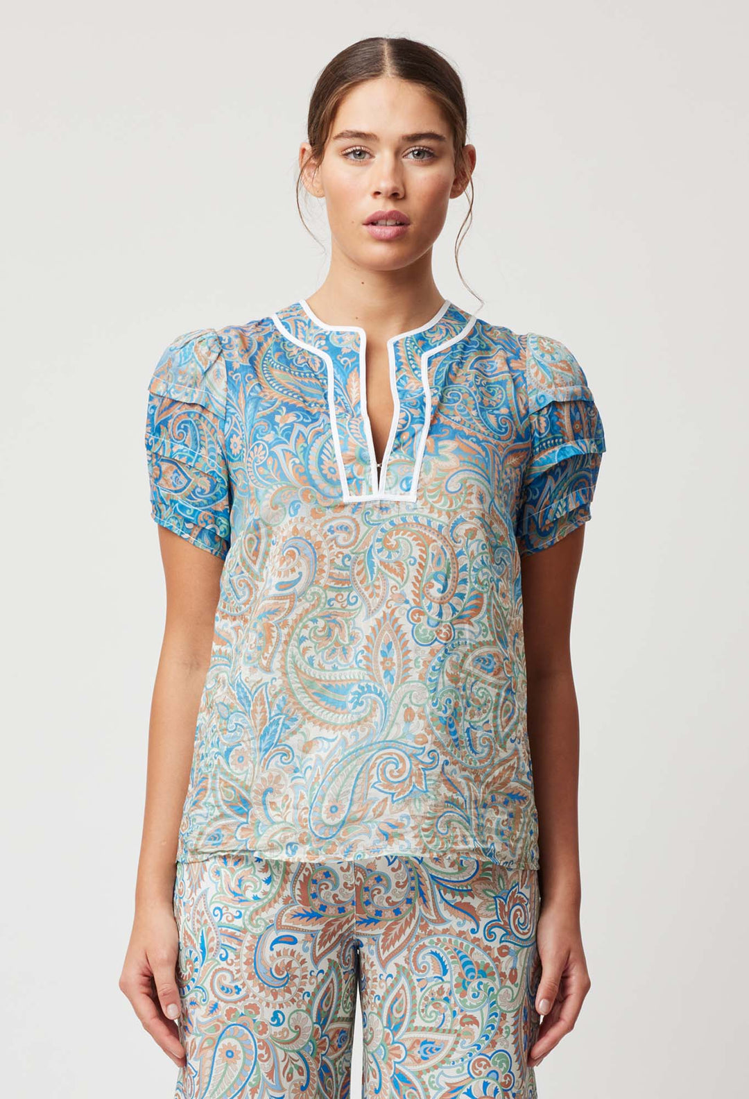 OnceWas Ravello Cotton Silk Top in Capri Paisley Print