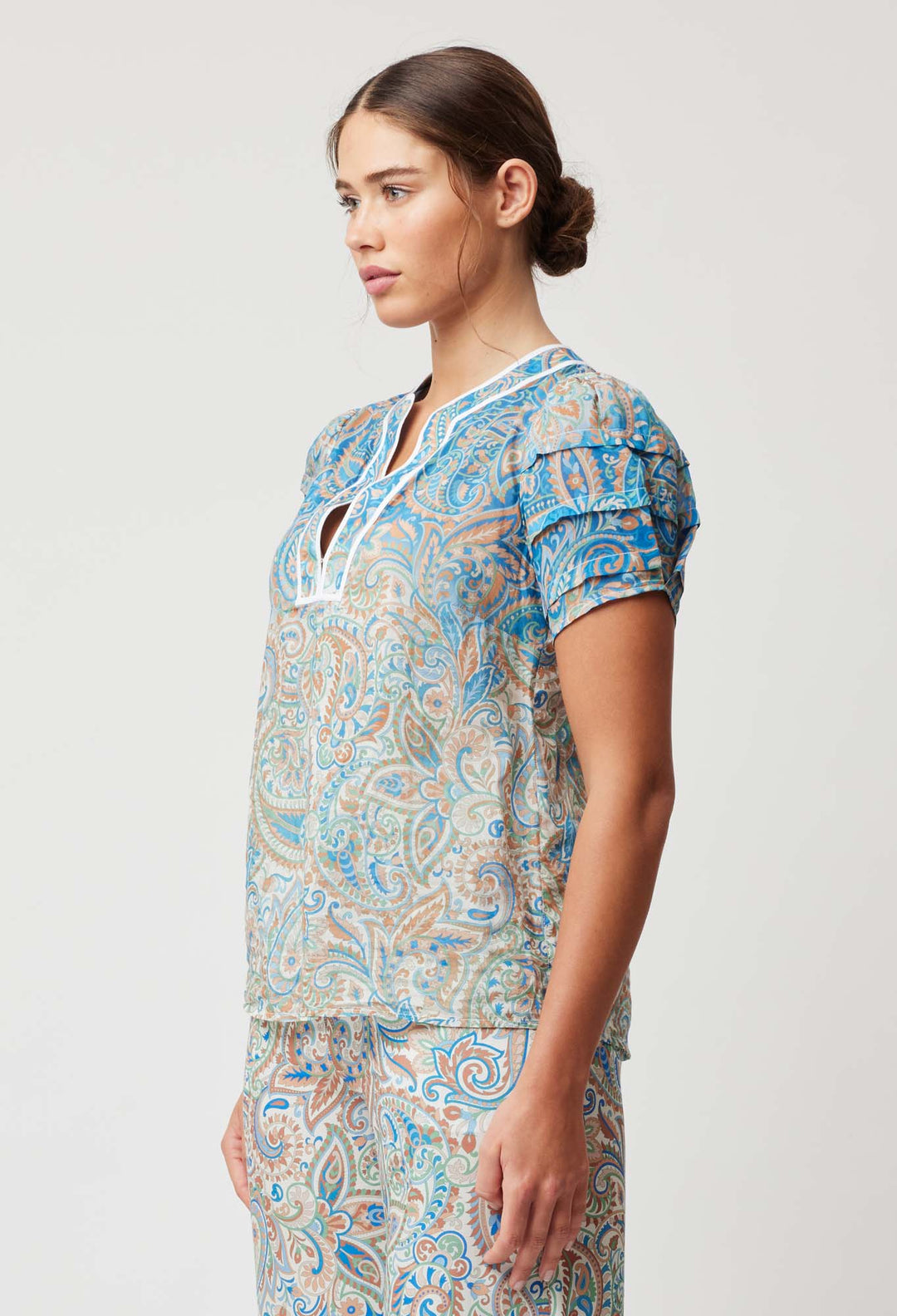 OnceWas Ravello Cotton Silk Top in Capri Paisley Print