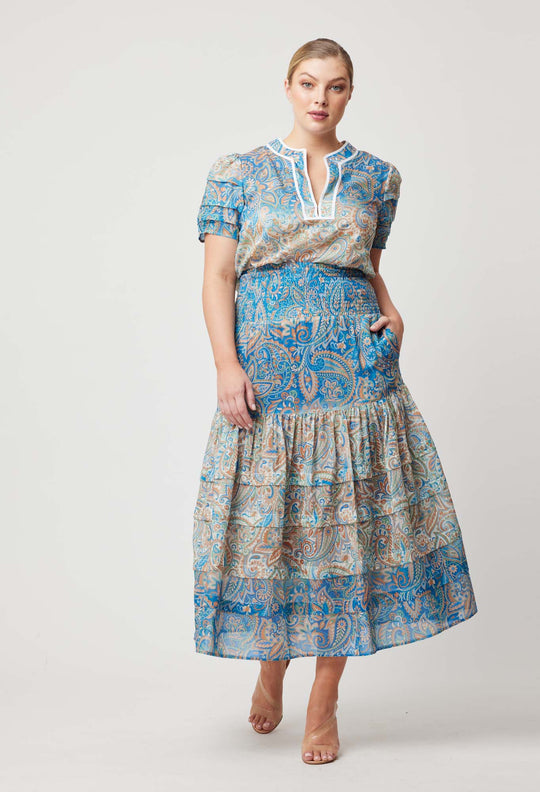 OnceWas Antigua Cotton Silk Skirt in Capri Paisley Print