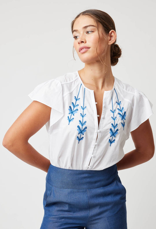 OnceWas Scala Embroidered Cotton Top in White