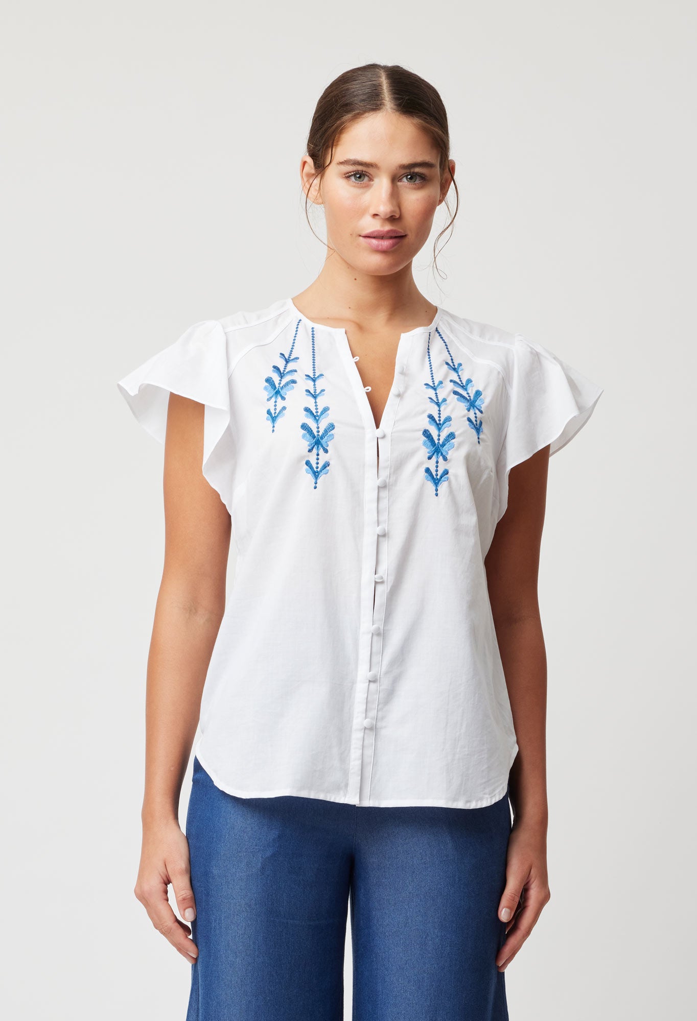 OnceWas Scala Embroidered Cotton Top in White
