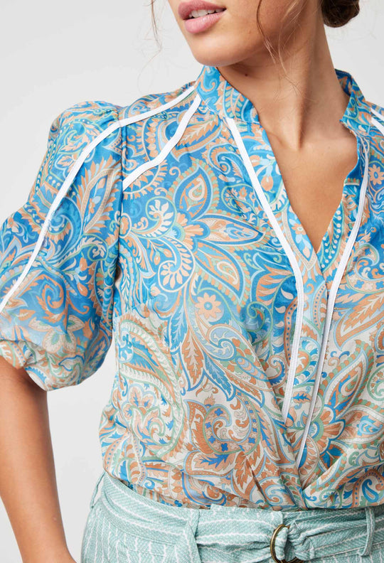 OnceWas Salerno Cotton Silk Top in Capri Paisley Print