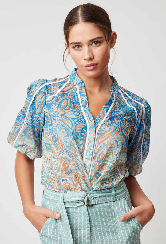 OnceWas Salerno Cotton Silk Top in Capri Paisley Print