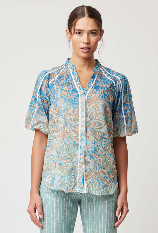 OnceWas Salerno Cotton Silk Top in Capri Paisley Print