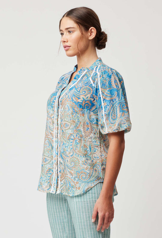 OnceWas Salerno Cotton Silk Top in Capri Paisley Print