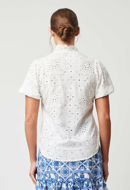 OnceWas Tulum Embroidered Viscose Shirt in White