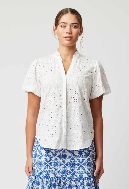 OnceWas Tulum Embroidered Viscose Shirt in White