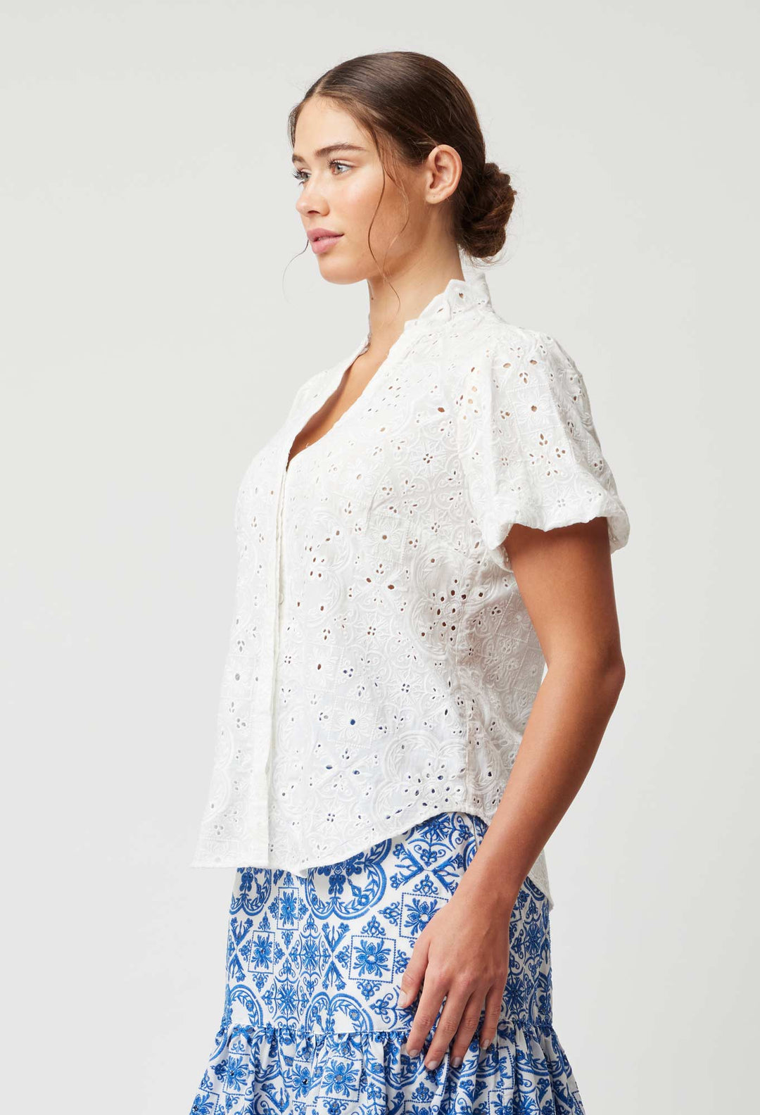 OnceWas Tulum Embroidered Viscose Shirt in White