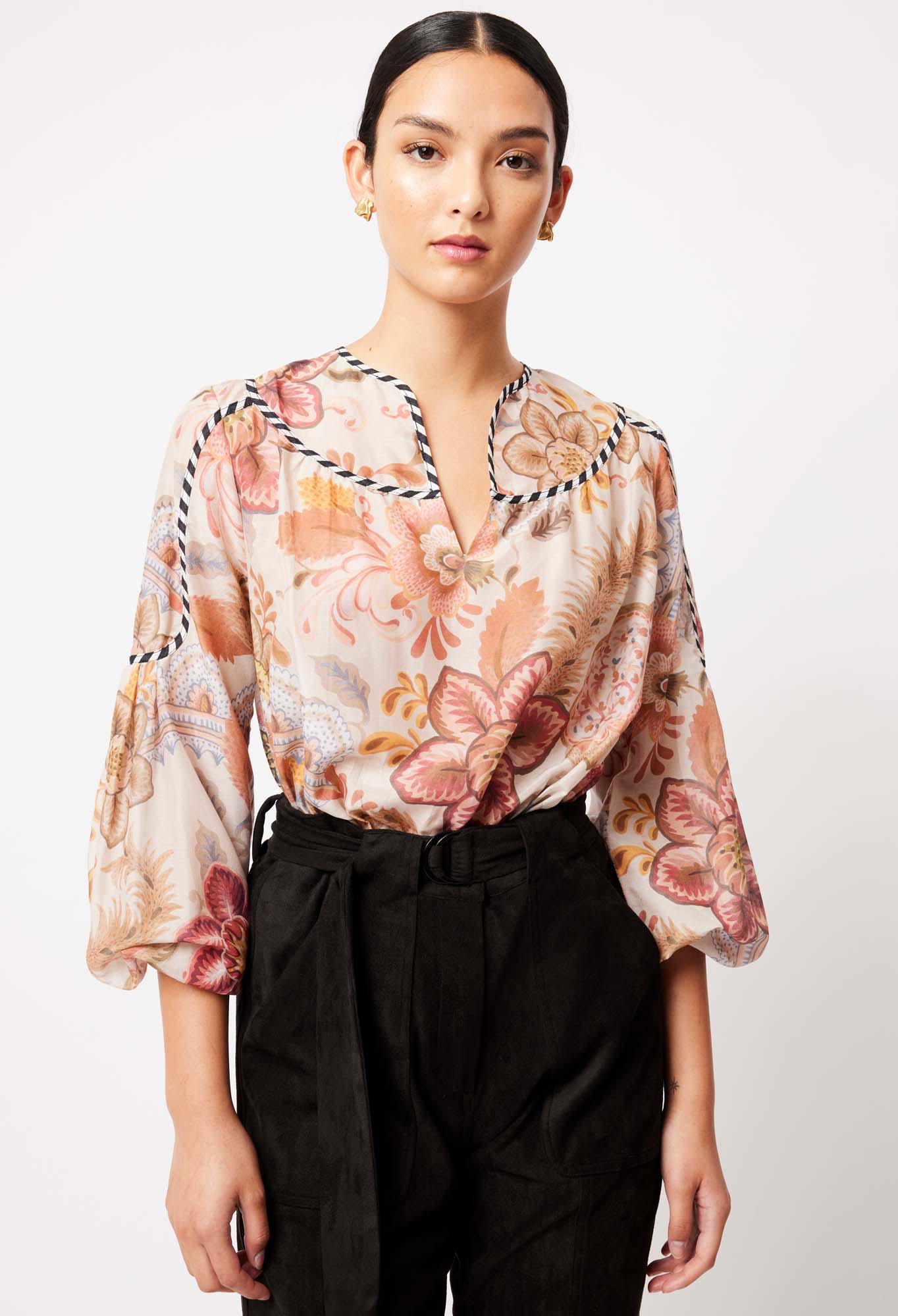 OnceWas Altair Cotton Silk Top in Aries Floral