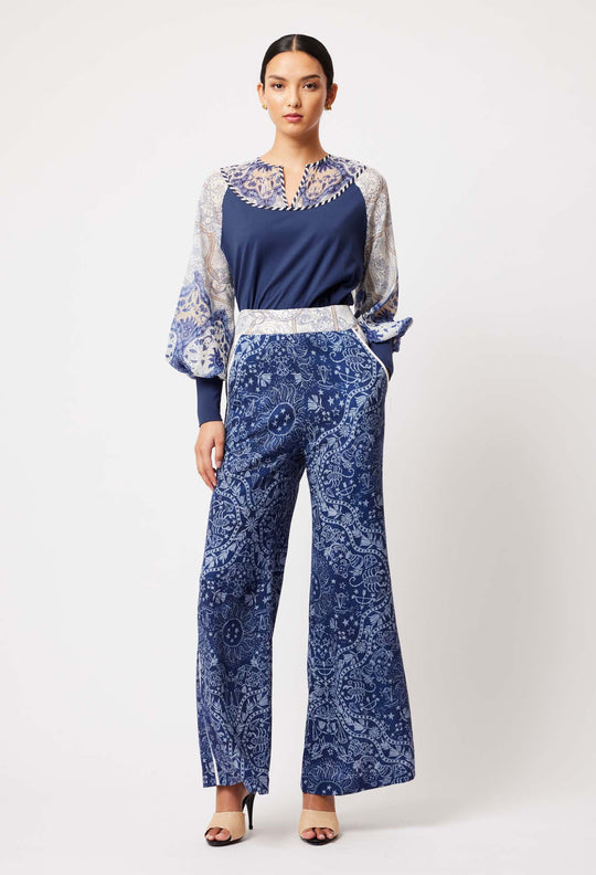 OnceWas Venus Viscose Linen Pant in Zodiac Print