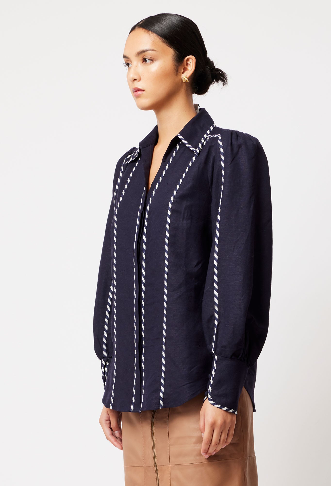 OnceWas Pisces Linen Viscose Shirt in Ink