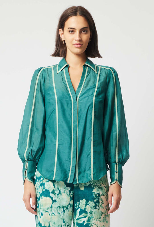 OnceWas Pisces Cotton Silk Shirt in Jade