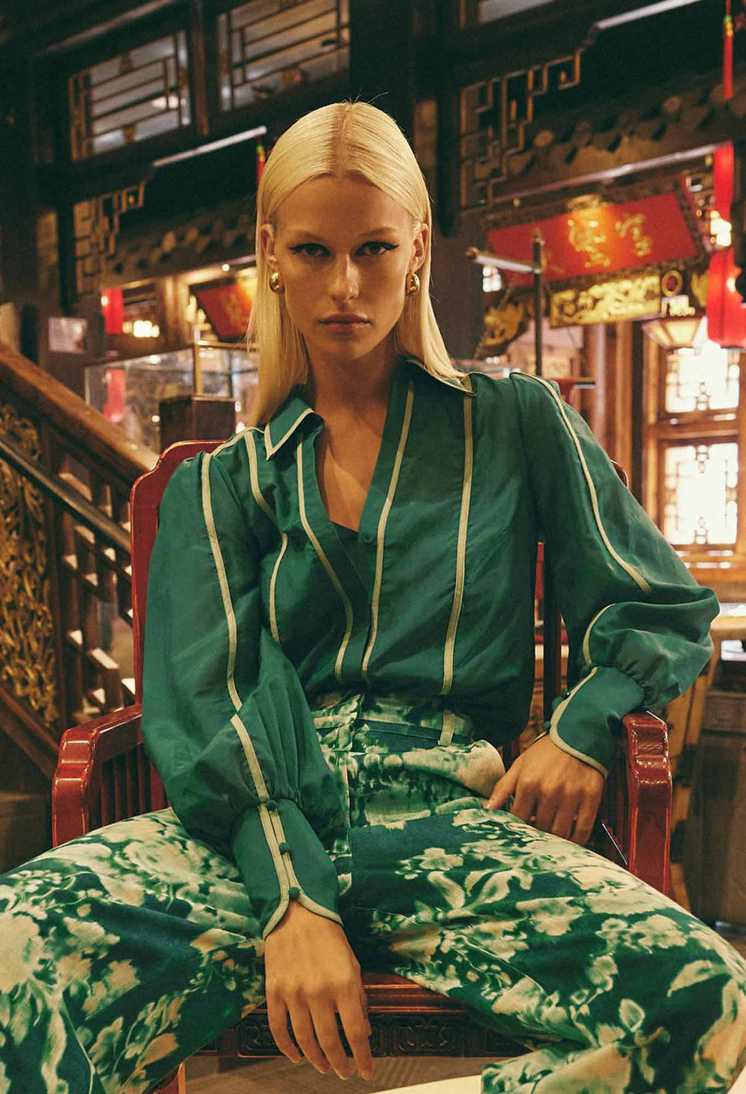 OnceWas Pisces Cotton Silk Shirt in Jade