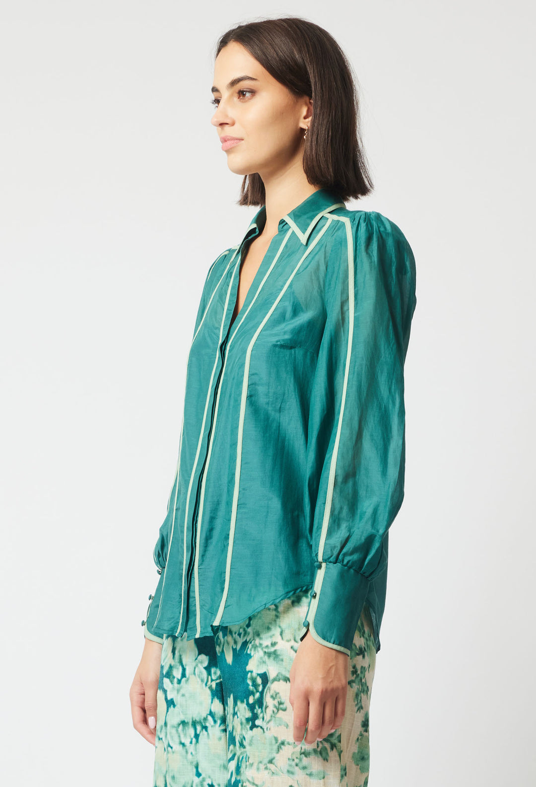 OnceWas Pisces Cotton Silk Shirt in Jade