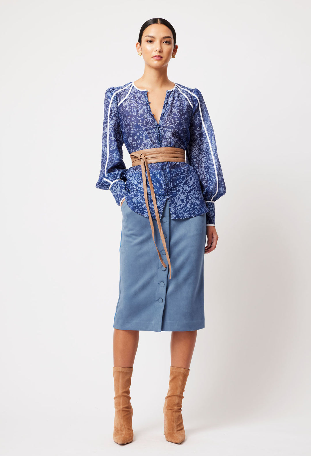 OnceWas Eddie Faux Suede Skirt in Zenith