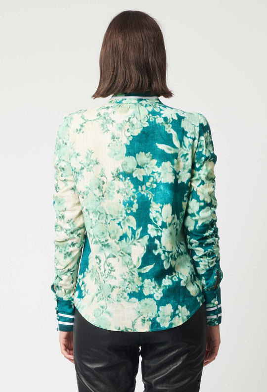 OnceWas Pavillion Linen Viscose Shirt in Jade Floral