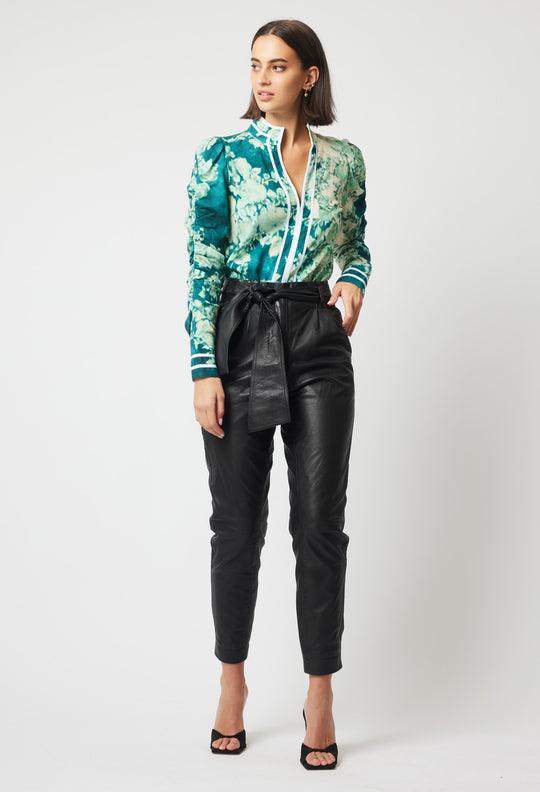 OnceWas Pavillion Linen Viscose Shirt in Jade Floral