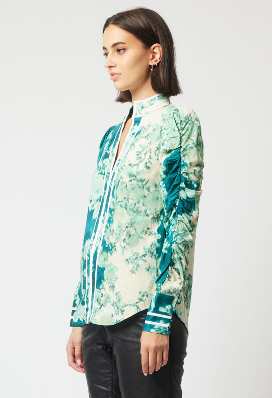 OnceWas Pavillion Linen Viscose Shirt in Jade Floral