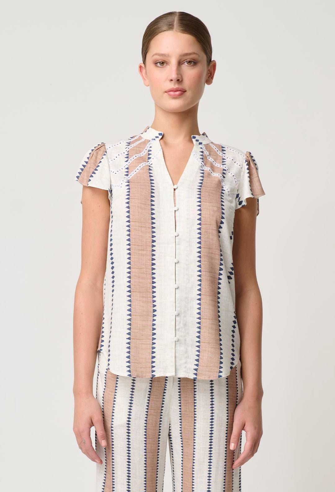 OnceWas Amoya Linen Viscose Top in Cayman Stripe