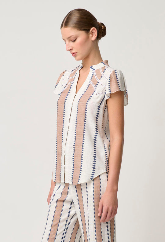 OnceWas Amoya Linen Viscose Top in Cayman Stripe