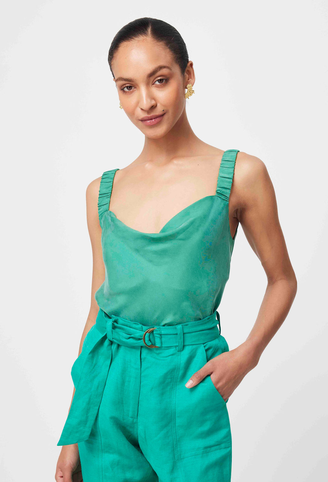 OnceWas Delray Reversible Cupro Cowl Cami in Bay Green