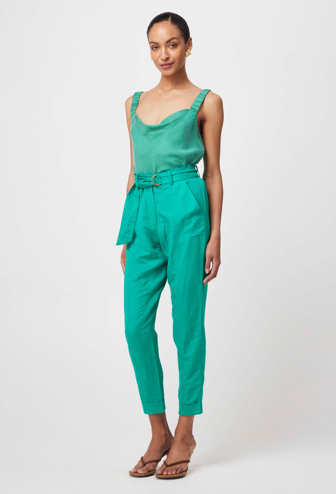 OnceWas Delray Reversible Cupro Cowl Cami in Bay Green