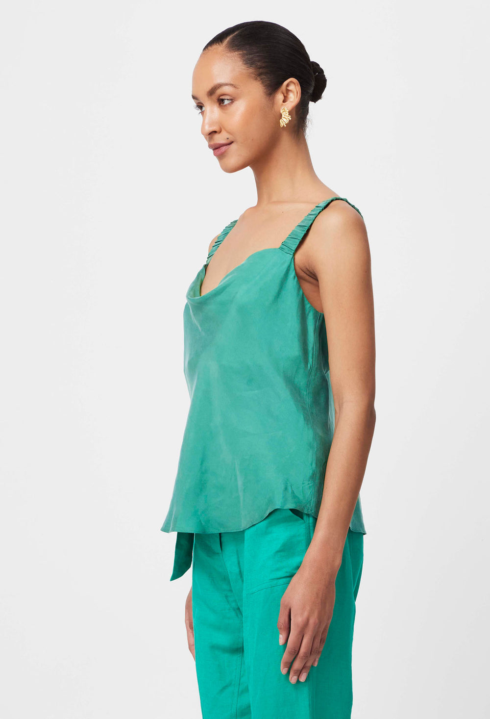 OnceWas Delray Reversible Cupro Cowl Cami in Bay Green